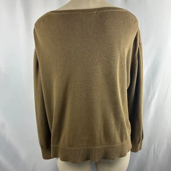 Everlane Olive Green 100% Cotton V-Neck Sweater - Picture 3 of 11